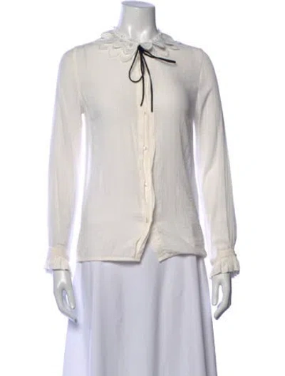 Pre-owned Maje Long Sleeve Blouse In White