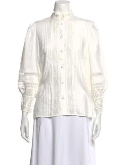 Pre-owned Maje Long Sleeve Blouse In White