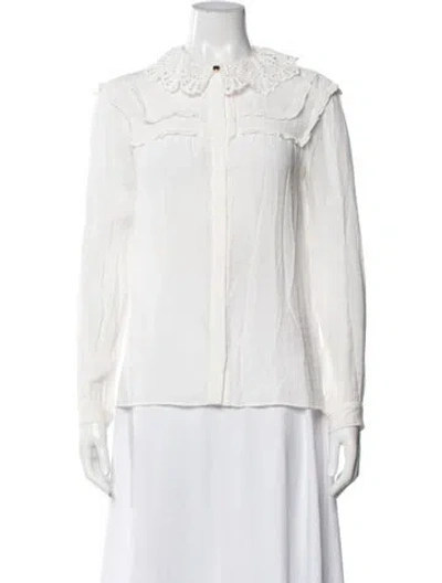 Pre-owned Maje Long Sleeve Blouse In White
