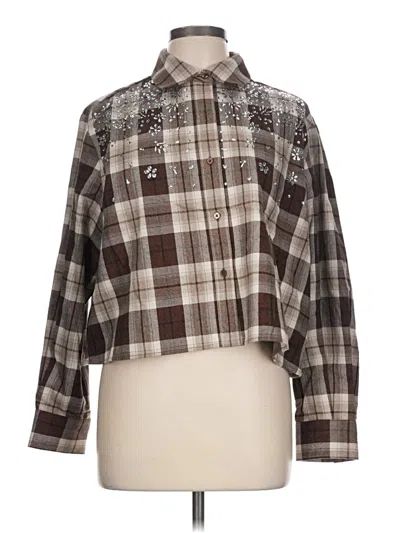 Maje Long Sleeve Button Down Shirt In Brown