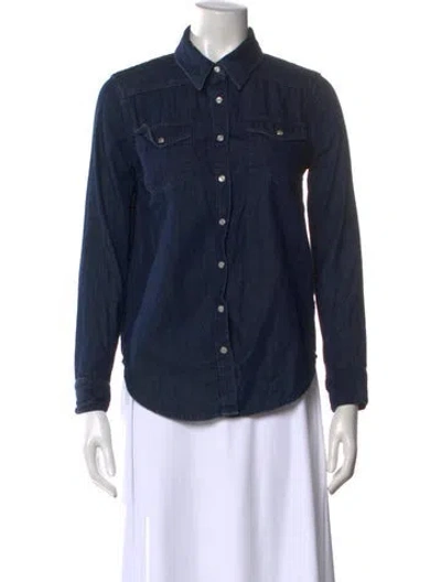 Pre-owned Maje Long Sleeve Button-up Top In Blue
