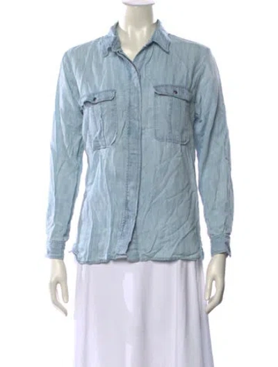 Pre-owned Maje Long Sleeve Button-up Top In Blue