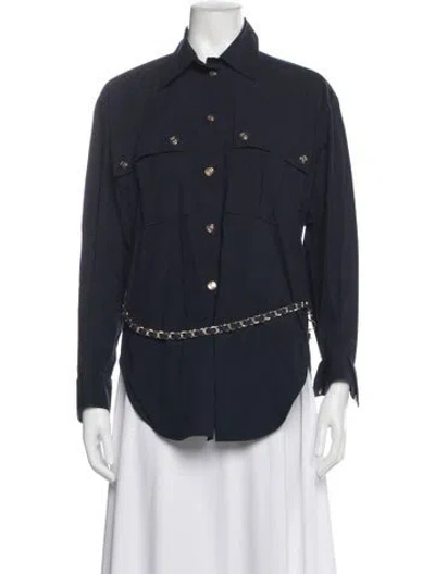 Pre-owned Maje Long Sleeve Button-up Top In Blue