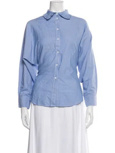 Pre-owned Maje Long Sleeve Button-up Top In Blue