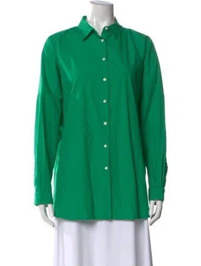 Pre-owned Maje Long Sleeve Button-up Top In Green