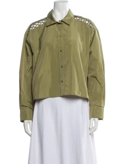 Pre-owned Maje Long Sleeve Button-up Top In Green