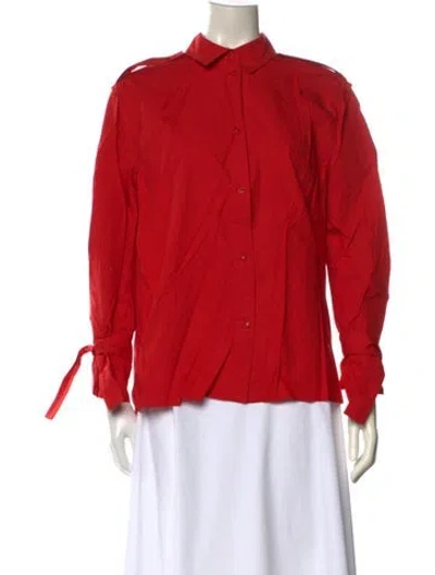 Pre-owned Maje Long Sleeve Button-up Top In Red