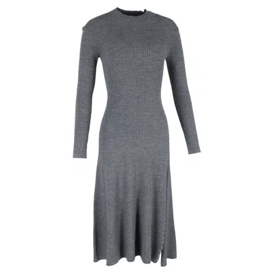 Maje Long Sleeve Knitted Midi Dress In Grey Acrylic
