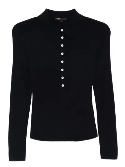 Maje Long-sleeve Knitted Polo Top In Black