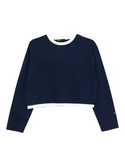 Maje Long-sleeve Logo-embroidered Top In Blue