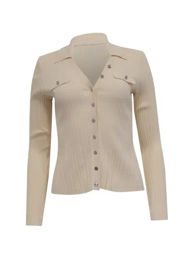 Pre-owned Maje Long-sleeve Ribbed Cardigan In Neutral