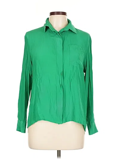 Pre-owned Maje Long Sleeve Silk Top Green Tie Neck Tops