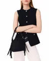 Maje Long Sleeveless Tweed Jacket In Black