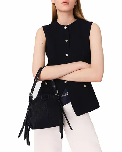 Maje Long Sleeveless Tweed Jacket In Black