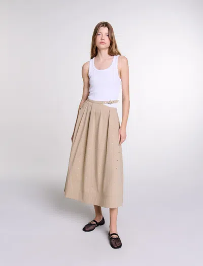 Maje Stud-embellished Midi Skirt In Beige