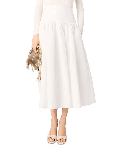 Maje Womens White Flared High-rise Taffeta Midi Skirt