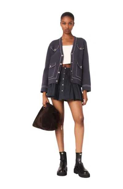 MAJE MAJE LONG TOPSTITCHED KNIT CARDIGAN