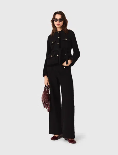Maje Long Tweed Jacket In Black