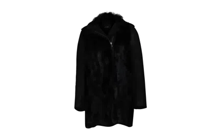 Maje Long Winter Coat In Black Fur