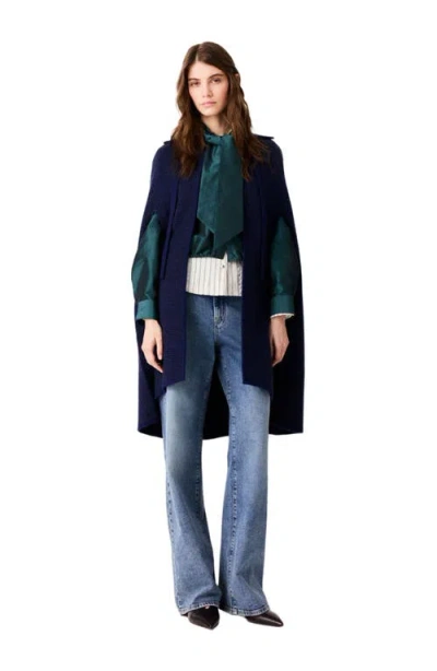 Maje Longline Cape Cardigan In Navy