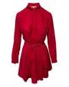 Maje Longsleeve Belted Short Dress In Red Polyester In Red