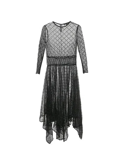 Pre-owned Maje Long-sleeve Sheer Midi Dress In Black