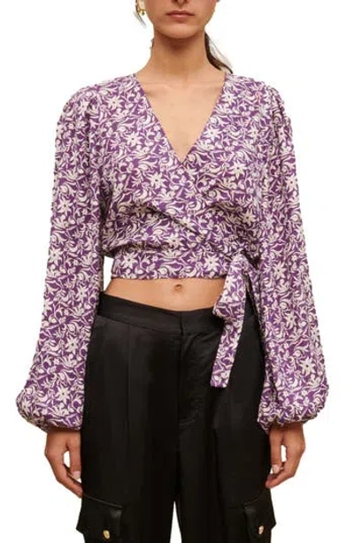 Maje Loniriqua Wrap Linen Blend Crop Top In Purple