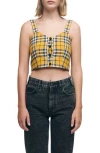 Maje Loris Plaid Crop Top In Yellow