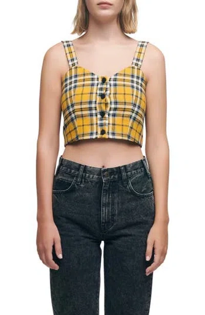 Maje Loris Plaid Crop Top In Yellow