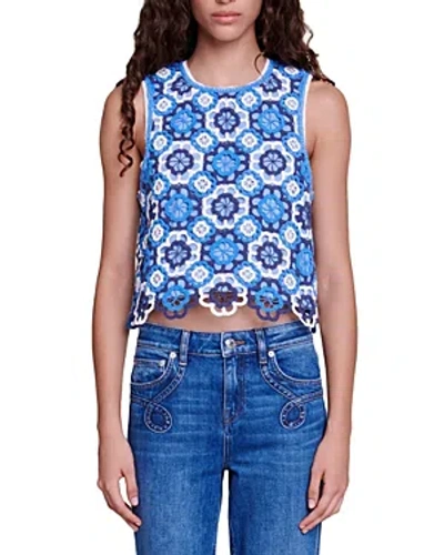 Maje Lorochet Crochet Top In Blue