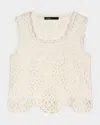 Maje Womens Sleeveless Cropped Open-knit Crochet Cotton Top Blanc In Ecru