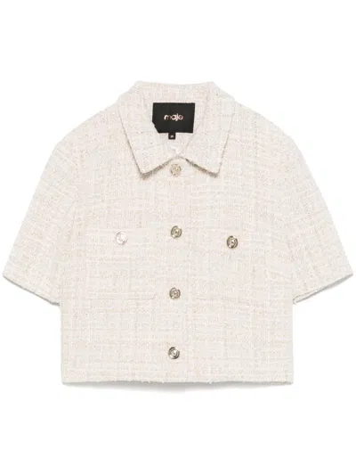 Maje Lurex Tweed Jacket In Neutrals