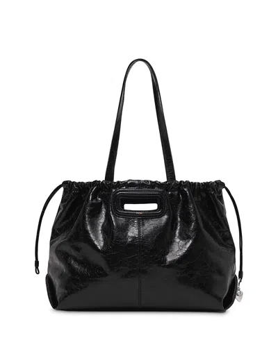 Maje M Crackled Leather Tote In Black