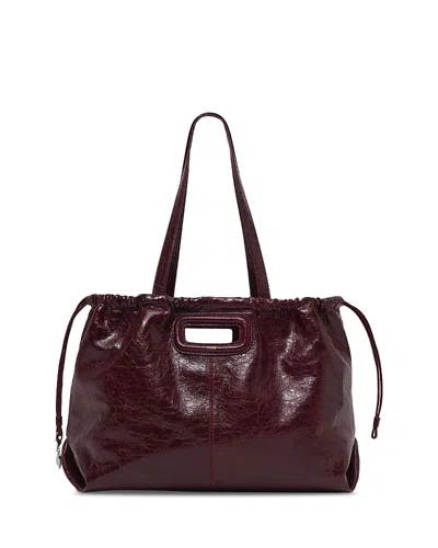 Maje M Crackled Leather Tote In Burgundy