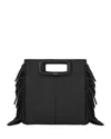 Maje Smooth Leather M Bag With Fringing In Black