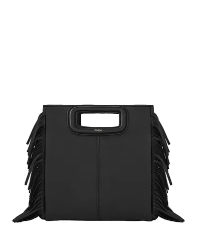 Maje M Fringe Leather Crossbody Bag In Black