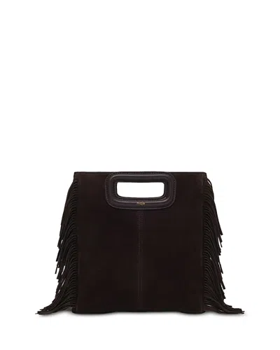 Maje M Fringed Suede Crossbody Bag In Dark Brown