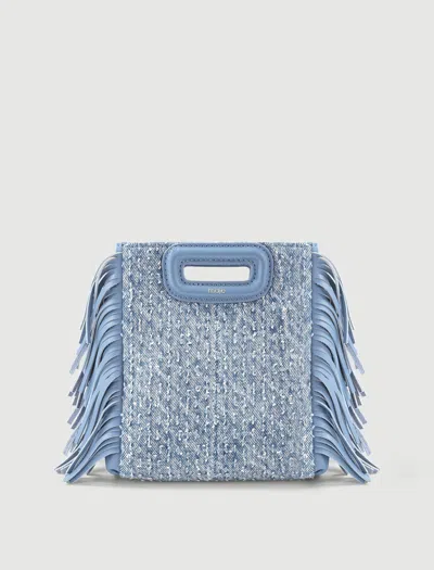 Maje Mini M Denim Shoulder Bag In Blue