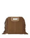 Maje M Mini Fringe Suede Crossbody Bag In Camel
