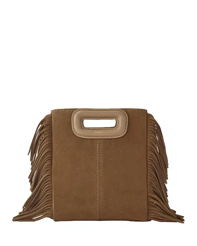 Maje M Mini Fringe Suede Crossbody Bag In Camel