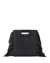 Maje Womens  M Mini Logo-embossed Fringed-trim Leather Cross-body Bag In Black