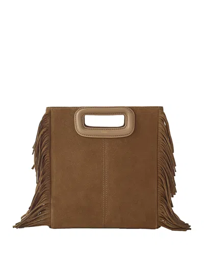 Maje Womens Bruns M Logo-embossed Fringed-trim Suede Bag In Camel