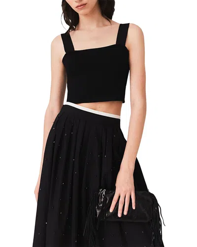 Maje Maclyna Cropped Wide Strap Square Neck Top In Black