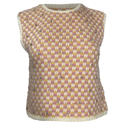 Maje Maelana Knitted Check Embellished Sleeveless Sweater In Multicolor Wool