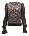 Maje Maely Geo-print Sweater In Black Wool In Black