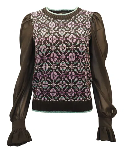 Maje Maely Geo-print Sweater In Black Wool