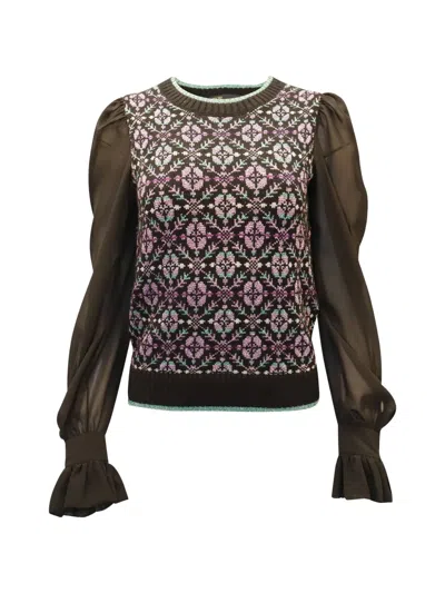 Pre-owned Maje Maely Geo-print Sweater In Black