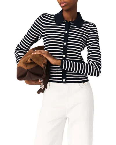 Maje Striped Knit Cardigan In Black