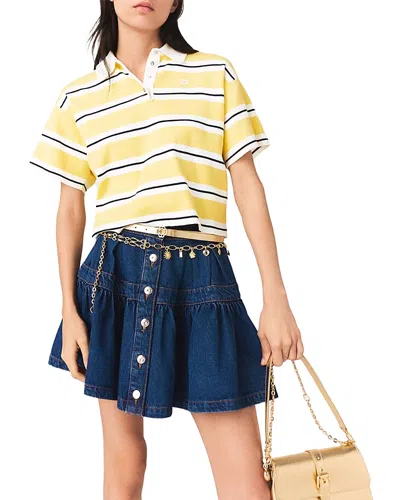 Maje Malisse Striped Short Sleeve Polo Shirt In Yellow