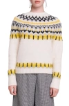 Maje Mamonix Fair Isle Metallic Sweater In Ecru/yellow